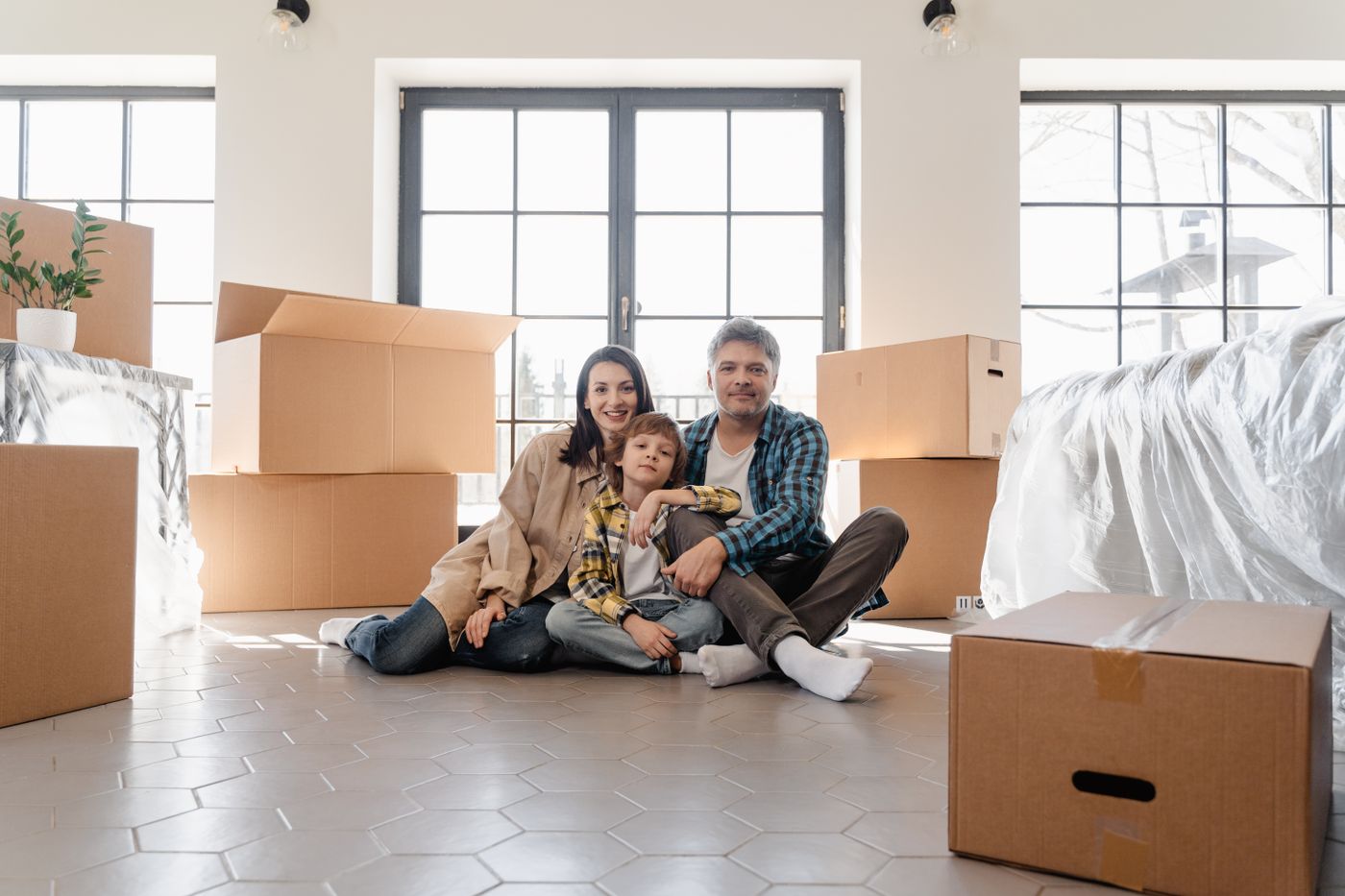 Family sorting belongings together